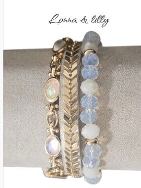 lonna & lilly NWT Layered Multi Strand Bracelet Gold Chevron Beaded Moonstone